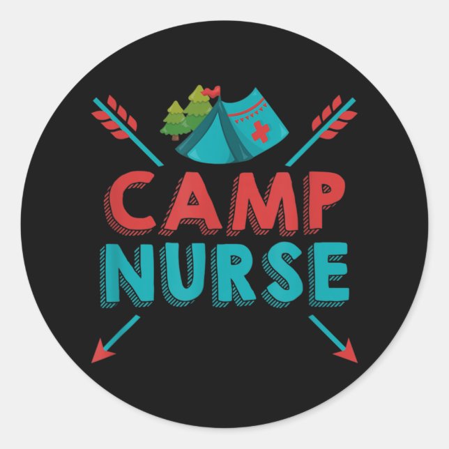 Pegatina Redonda Camp Nurse Nursing RN Appreciation Camping (Anverso)