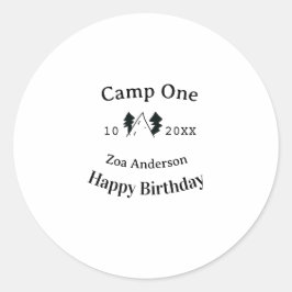 Pegatina Redonda Camp one happy birthday name date campingadventure