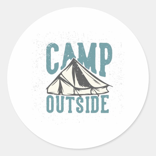 Pegatina Redonda campamento afuera con tienda de campaña (Anverso)