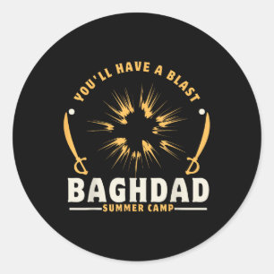 Pegatina Redonda Campamento De Verano De Bagdad Veteranos De Guerra