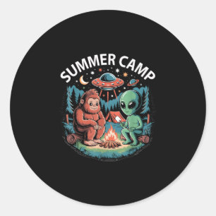 Pegatina Redonda Campamento de verano para niños alienígena ovni di