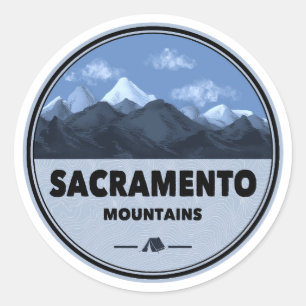 Pegatina Redonda Campamento en las Montañas Sacramento Nuevo México