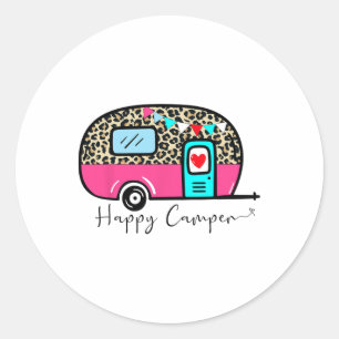 Pegatina Redonda Campamento Feliz Campamento de Verano Camping Leop