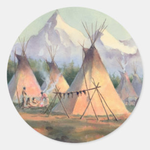 Pegatina Redonda CAMPAMENTO INDIO TIPI por SHARON SHARPE