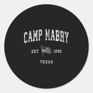 Pegatina Redonda Campamento Mabry Texas Tx Vintage Tee Deportivo De