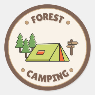 Pegatina Redonda Campamento moderno   aventura al aire libre   aven