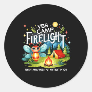 Pegatina Redonda Campamento Vbs Campamento Vacacional Incendio en E