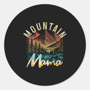 Pegatina Redonda Campamento Vintage Senderismo Montaña Mama Retro A