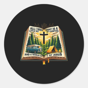 Pegatina Redonda Campamento Y Jesús Al Aire Libre Fe Biblia Fogata