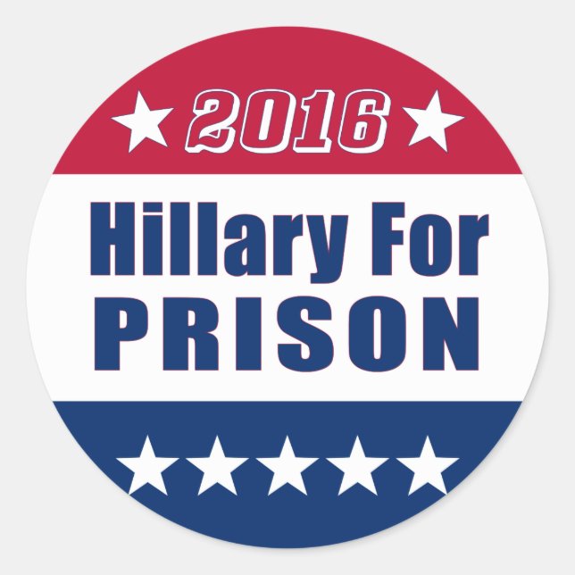 Pegatina Redonda Campaña 2016 | Hillary For PRISION (Anverso)