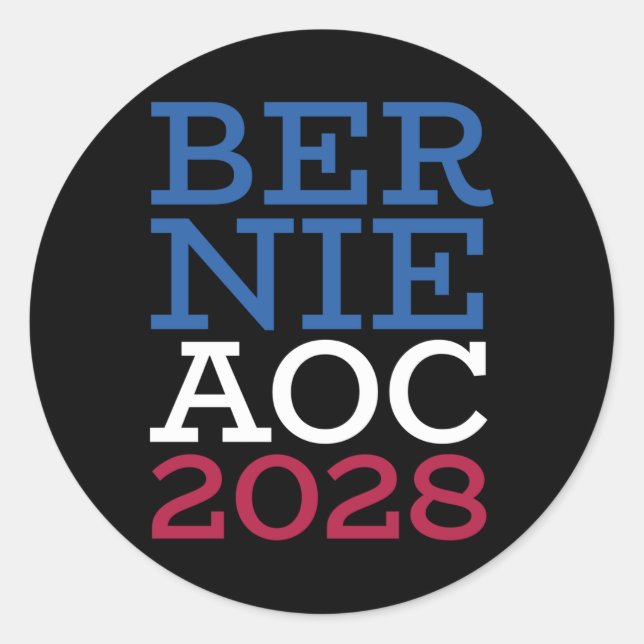 Pegatina Redonda Campaña Bernie Aoc 2028 - Patriotic Fight Oligarc (Anverso)