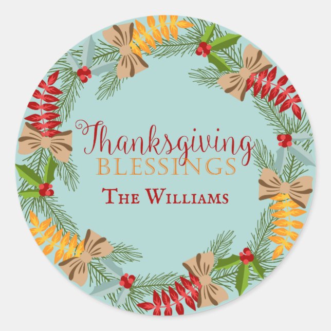 Pegatina Redonda Campaña de Acción de Gracias Azul del País (Anverso)