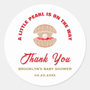 Pegatina Redonda Campaña De Baby Shower A Little Pearl Está En Cami