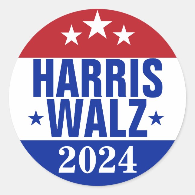 Pegatina Redonda Campaña Harris Walz 2024 Azul Rojo (Anverso)
