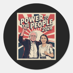 Pegatina Redonda Campaña Presidencial Bernie Sanders Y Aoc 2028