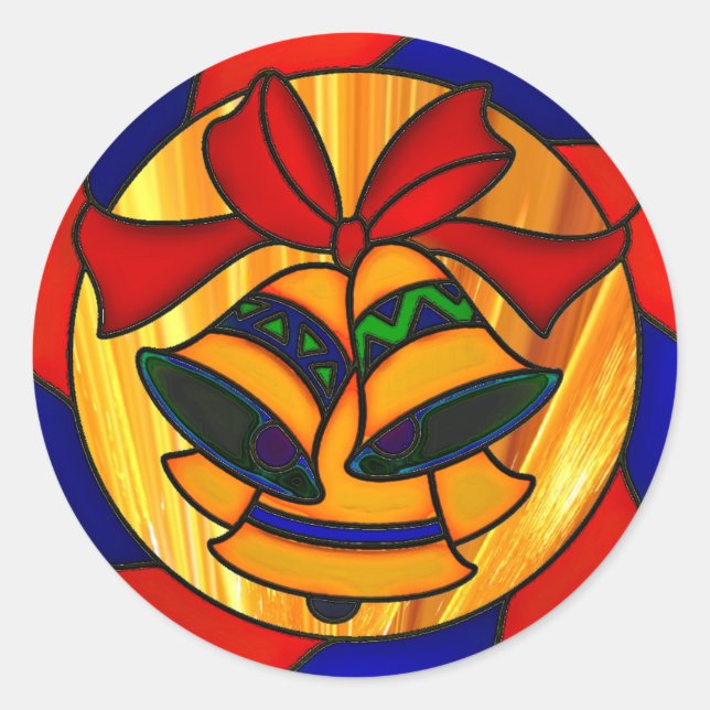 Pegatina Redonda campanas y cintas de navidad (Anverso)