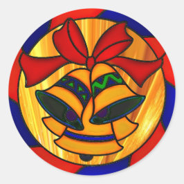 Pegatina Redonda campanas y cintas de navidad