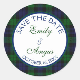 Pegatina Redonda Campbell Black Watch Tartan Boda Save a Date