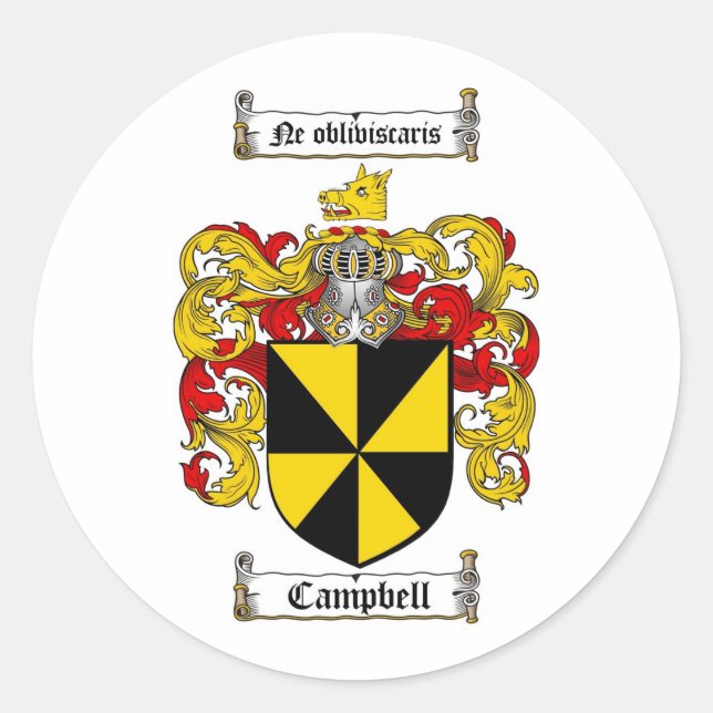 PEGATINA REDONDA CAMPBELL FAMILIAR CREST - CAMPBELL COAT OF ARMS (Anverso)