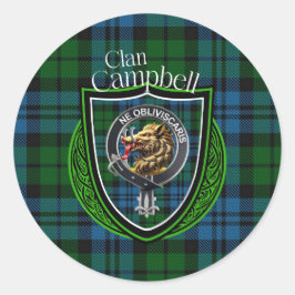 Pegatina Redonda Campbell Scottish Clan Tartán y Escudo