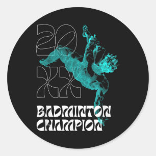 Pegatina Redonda Campeón de bádminton Raqueta Torneo de Volante Gan
