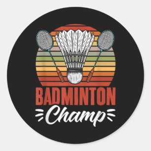 Pegatina Redonda Campeón de bádminton raqueta volante de bádminton 