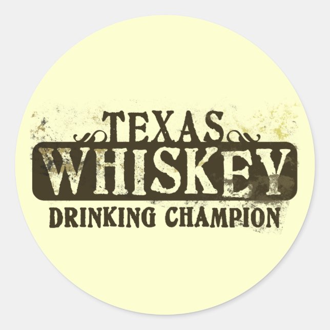 Pegatina Redonda Campeón de Bebida de Texas Whiskey (Anverso)
