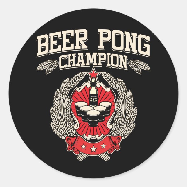 Pegatina Redonda Campeón de Beer Pong (Anverso)