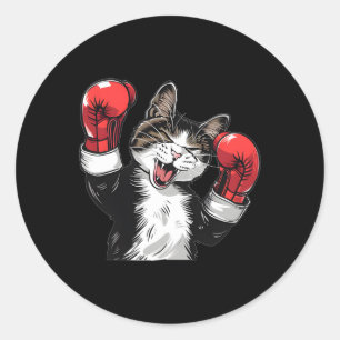Pegatina Redonda Campeón de boxeo gato divertido luchador de gatito