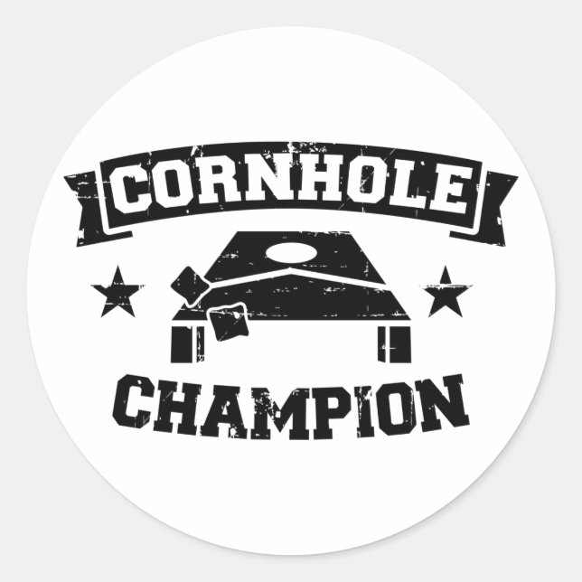 Pegatina Redonda Campeón de Cornhole (Anverso)