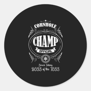 Pegatina Redonda Campeón De Cornhole Jefe De Toss Divertido Juego