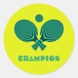 Pegatina Redonda Campeón de Tabletennis estilo retro verde azulado
