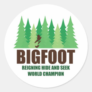 Pegatina Redonda Campeón del mundo del escondite de Bigfoot