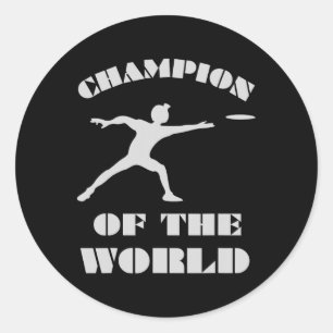Pegatina Redonda Campeón Del Mundo . Golf en disco Frisbee Golf .