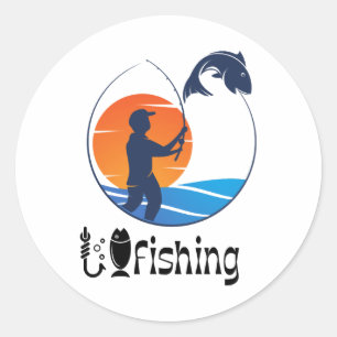 Pegatina Redonda campeonato de pesca, pescador, amante de la pesca
