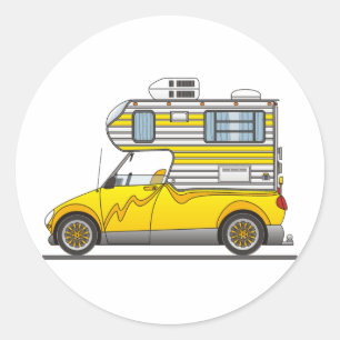 Pegatina Redonda Camper Amarillo De Recogida Ecológica