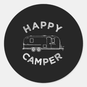 Pegatina Redonda Camper feliz, Tee de caravana de camping retro
