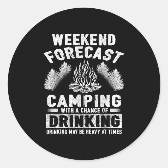 Pegatina Redonda Camper Fun Weekend Forecast Camping Con Posibilida (Anverso)