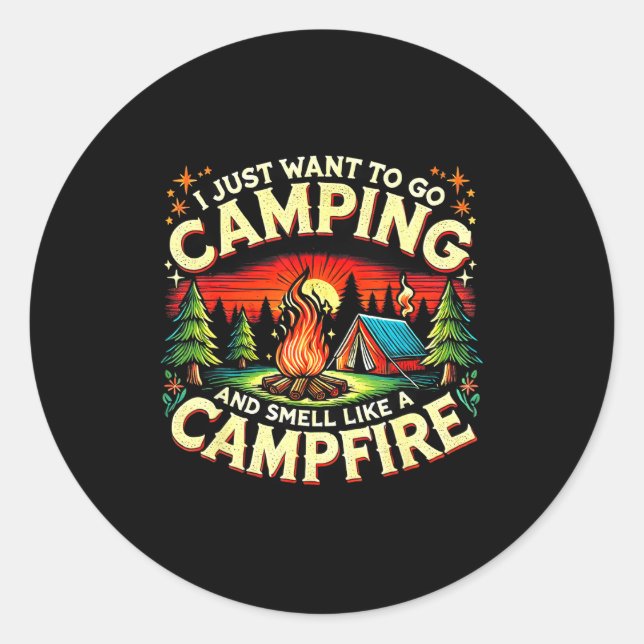 Pegatina Redonda Camper Funny Cute Camng Glamng Campfire Quote Camp (Anverso)