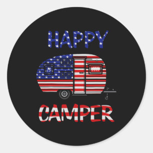 Pegatina Redonda Camper Merica Estados Unidos Feliz Orgullo Bandera