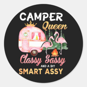 Pegatina Redonda Camper Queen Classy Sassy Un Poco Inteligente