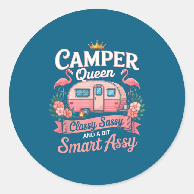 Pegatina Redonda Camper Queen Cly Sy Smart Y Camng Rv Women  (Anverso)