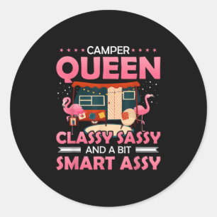 Pegatina Redonda Camper Queen Cly Sy Y Un Poco Inteligente Y Gracio
