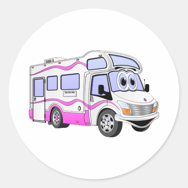Pegatina Redonda Camper rosa personalizado (Anverso)