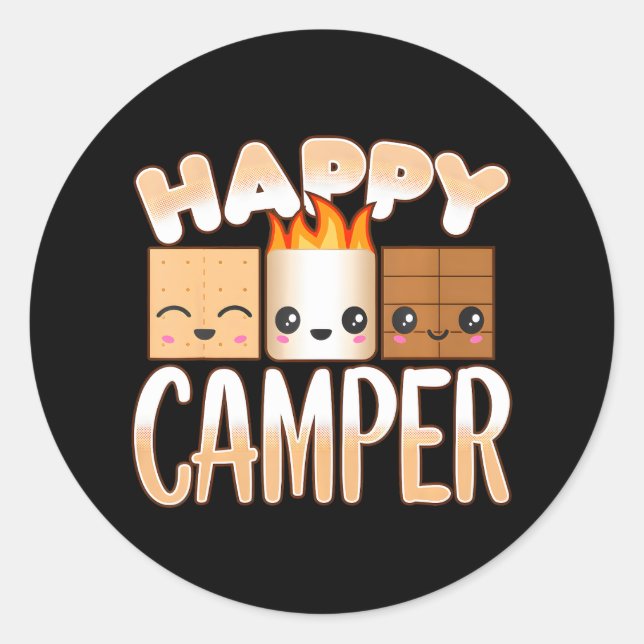 Pegatina Redonda Campfire Camping Amigos al aire libre Smores Happy (Anverso)