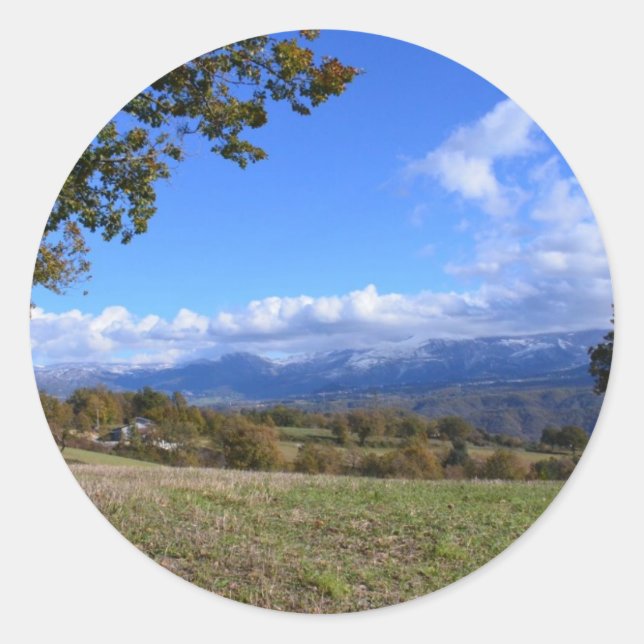 Pegatina Redonda Campiña de Calabria (Anverso)