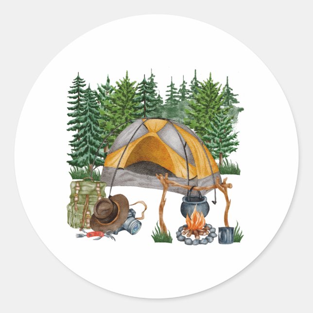 Pegatina Redonda Camping acuático, senderismo y amante de la natura (Anverso)