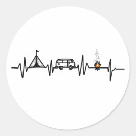 Pegatina Redonda Camping al aire libre Heartbeat Naturaleza Camper 