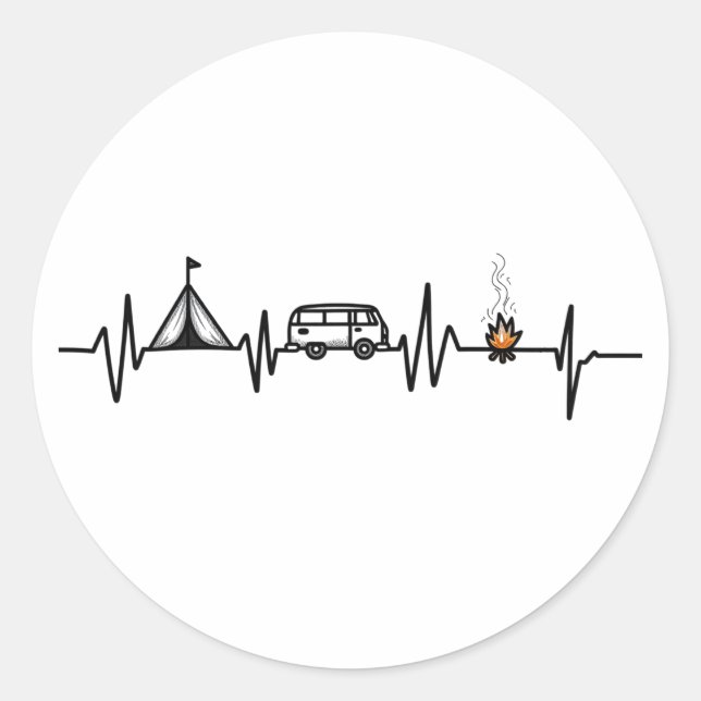 Pegatina Redonda Camping al aire libre Heartbeat Naturaleza Camper  (Anverso)