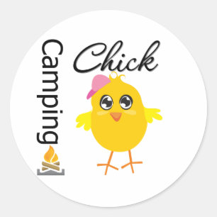 Pegatina Redonda Camping Chick